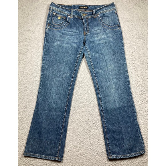 Rocawear Jeans Women's Blue Straight Authentic Stretch Flap Pocket Imprint Hem - Picture 1 of 16